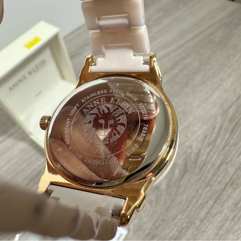 ANNE KLEIN NUDE ROSE CRYSTAL CERAMIC‎ WRIST WATCH NWT - Picture 4 of 11